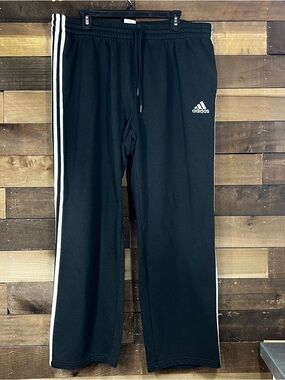 Adidas Pants Mens 2XL Black Fleece Lined 3 Stripes Sweatpants Warm Athletic